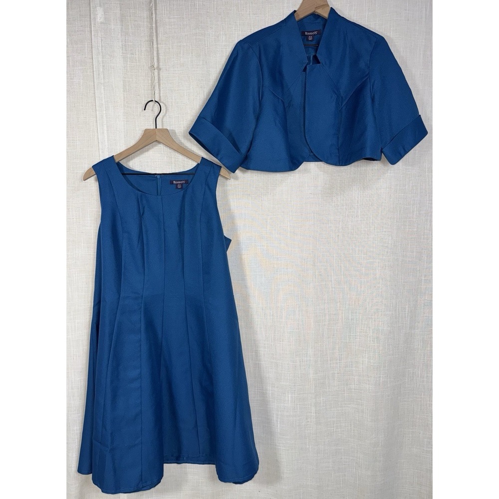 Roaman's Women's Sz 18 18w petite 18p 2 piece Suit Blue Jacket Dress Career